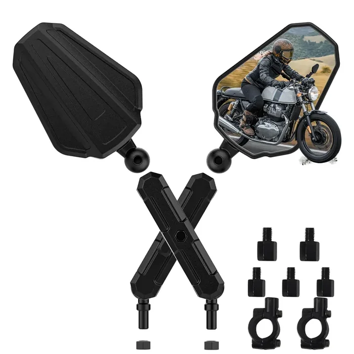 Tewgug Upgraded Universal Motorcycle Mirror,Adventure Ball-Head Atv Rear View Mirror No Vibration & Wobble With 8/10Mm Screw And 7/8‘ Handlebar Aluminum Mount Compatible With Atv Dirt Bike And More