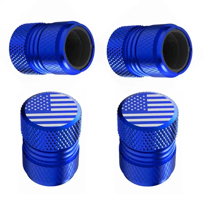 Tire Valve Stem Caps – 4 Pack Anti-Corrosion Premium Anodized Alloy Tyre Air Valve Caps American Flag For Car Suv Bike Blue