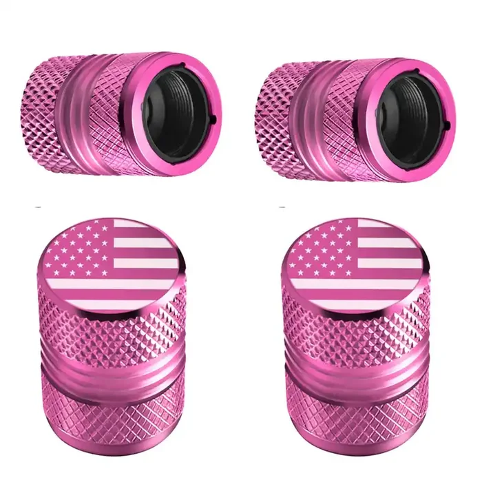 Tire Valve Stem Caps – 4 Pack Anti-Corrosion Premium Anodized Alloy Tyre Air Valve Caps American Flag For Car Suv Bike Pink