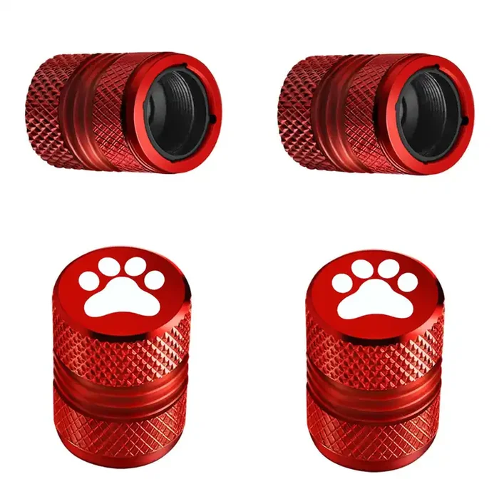 Tire Valve Stem Caps – 4 Pack Anti-Corrosion Premium Anodized Alloy Tyre Air Valve Caps Cat Dog Paw For Car Suv Bike Red