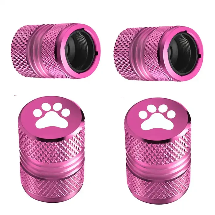 Tire Valve Stem Caps – 4 Pack Anti-Corrosion Premium Anodized Alloy Tyre Air Valve Caps Cat Dog Paw For Car Suv Bike Pink