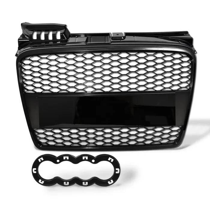Tlaps 7422438564535 Compatible With 2005 2006-2008 Audi A4 B7 Glossy Black Rs-Honeycomb Mesh Front Bumper Grill Grille With Emblem Base