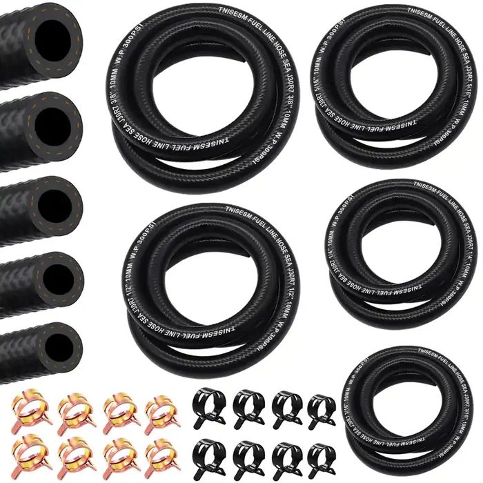 Tnisesm 5 Size Fuel Line Hose – 3/8‘ 1/2‘ 5/16‘ 1/4‘ 3/16‘ Id Nbr Rubber 3.3Ft With 20Pcs Clamps For Small Engines Kawasaki Ezgo Golf Cart Snowmobile Motorcycle Atv Tractor