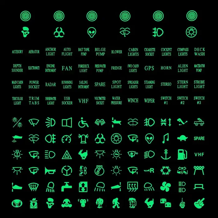 Tomall 132Pcs Centre Console Switch Luminous Stickers For Car Night Safety Luminous Decals Circuit Panel Label Glow In The Dark Accessories For Boat Trailer Car Headlight Control Gps