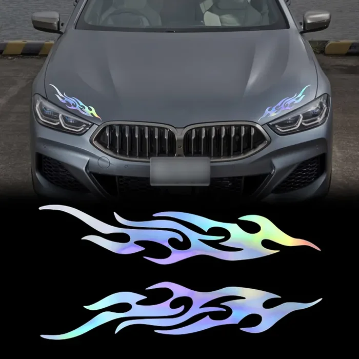 Tomall 2 Pcs 40Cm Flame Reflective Sticker For Car Flame Racing Sports Stripe Decal For Golf Cart Vinyl Waterproof Decal Decoration For Car Body Side Truck Suv Off-Road Vehicles Skateboard (Black)