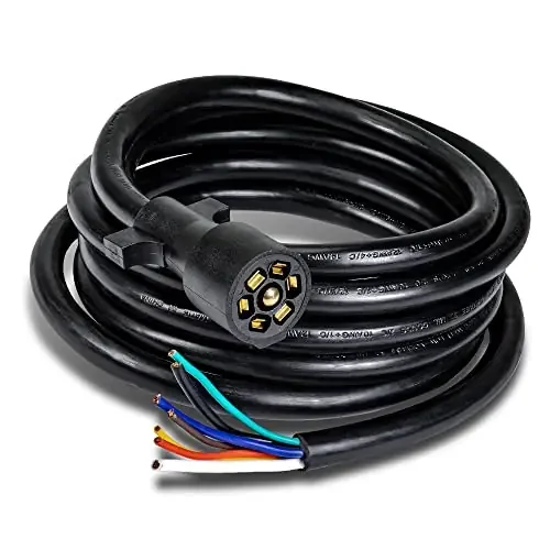 True Mods 12Ft 7-Pin Trailer Plug Cord Wire Cable [7-Way Trailer Wiring Harness] [Brake & Light Control] [10-14Awg] 7 Prong Trai