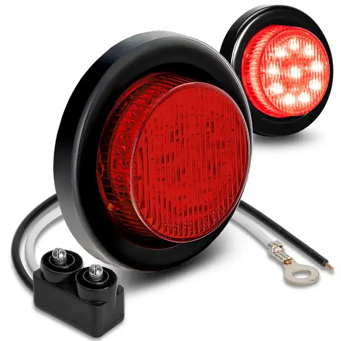 True Mods 2Pc 2‘ 12V Red Round Led Clearance Side Marker Lights [Dot Fmvss 108] [Sae P2] [Reflector Lens] [Grommet & Plugs] [Flush-Mount] [Waterproof Ip67] For Boat Trailer Semi Truck Rv Peterbilt