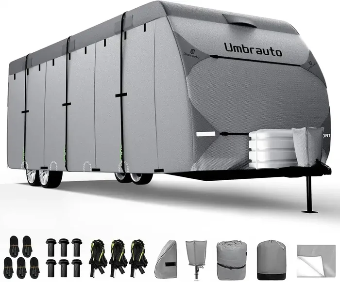 Umbrauto Rv Cover 30-33Ft Travel Trailer 7 Layer Top Camper Cover, Waterproof Trailer Cover For Toy Hauler With Tongue Jack Cov