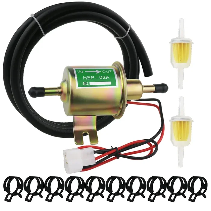 Universal Electric Fuel Pump Kit For All 12V Cars Trucks Boats Carburetor Lawn Mower, Dc 12V (3-6Psi) Fuel Pump+ 2M 5/16‘ Id Fuel Line + Fuel Filters + 10Pcs Hose Clamp