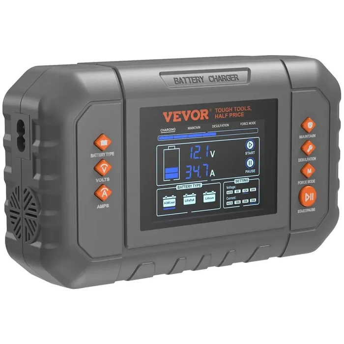 Vevor Smart Battery Charger, 35-Amp, Lithium Lifepo4 Lead-Acid (Agm / Gel / Sla) Car Battery Charger With Lcd Display, Trickle C