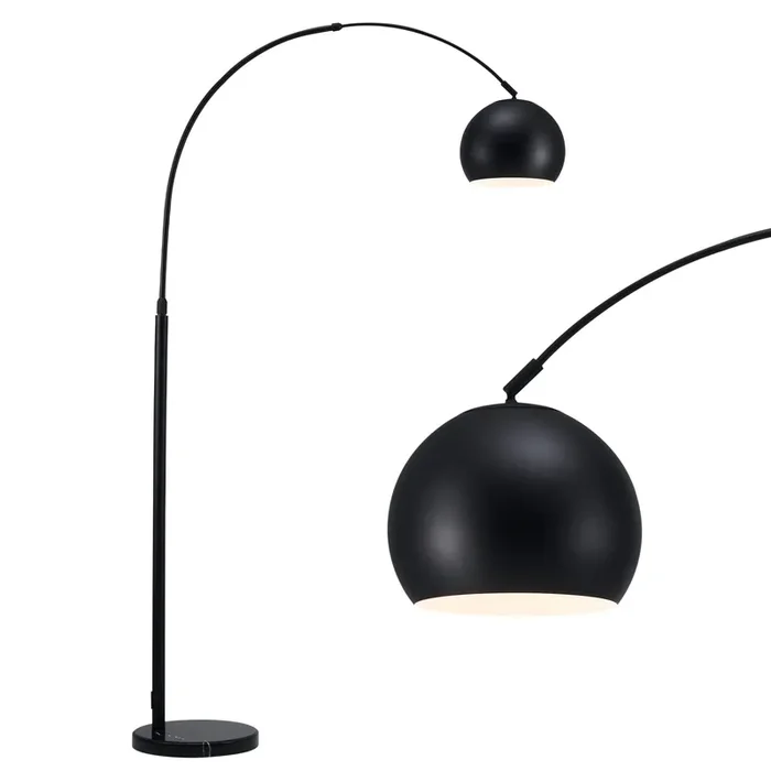 Vonluce Modern Arc Floor Lamp 69‘, Arc Floor Lamp With Inner White Metal Shade And Marble Base, Black Floor Lamp With Led Bulb, Contemporary Arch Floor Lamp For Living Room Couch Sofa