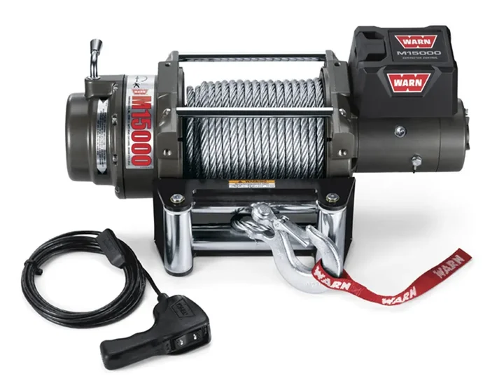 Warn 47801 M15000 Series Electric 12V Heavyweight Winch With Steel Cable Wire Rope 7/16‘‘ Diameter X 90‘ Length, 7.5 Ton (15,00