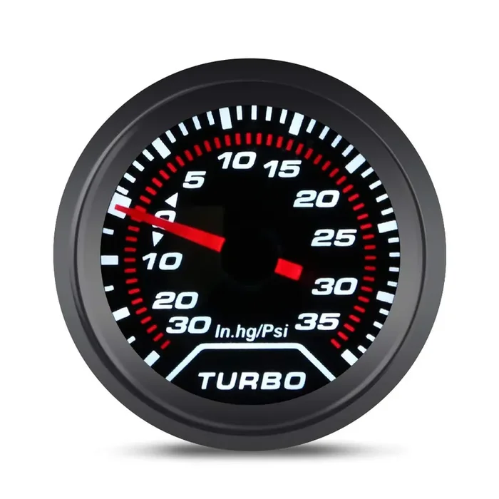 Waterwich 35 Psi Turbo Boost/Vacuum Gauge Meter Kit Includes Mechanical Hose & T-Fitting – Black Dial – Clear Lens 2‘‘ 52Mm 12V