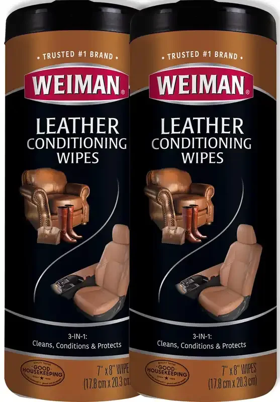 Weiman Leather Wipes – 2 Pack – Clean Condition Uv Protection Help Prevent Cracking Or Fading Of Leather Furniture, Car Seats & Interior, Shoes And More