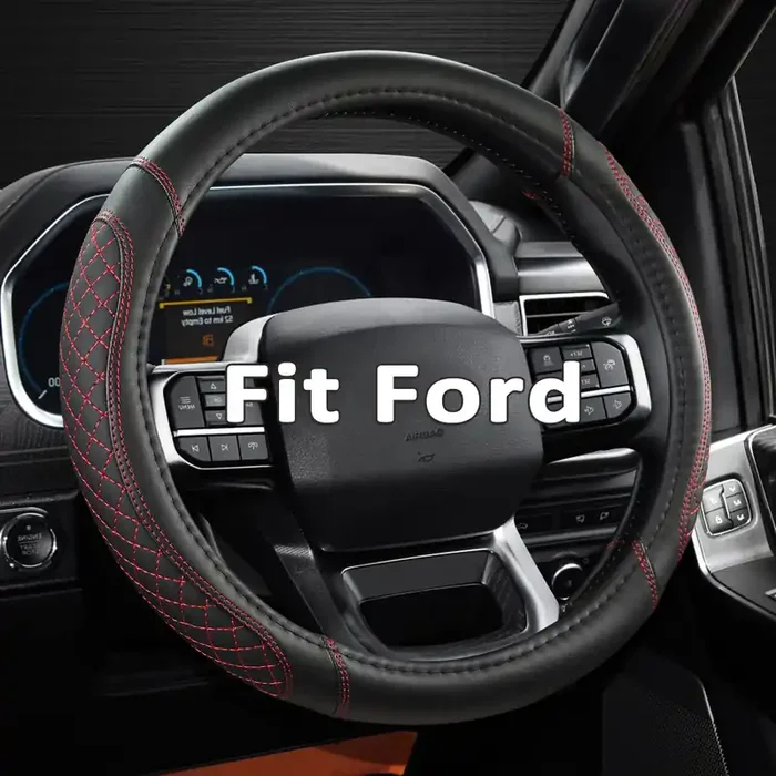 West Llama Customized Auto Car Steering Wheel Cover For Ford F-150, F-250, F-350, Expedition(Diamond Quilted – Black+Red)