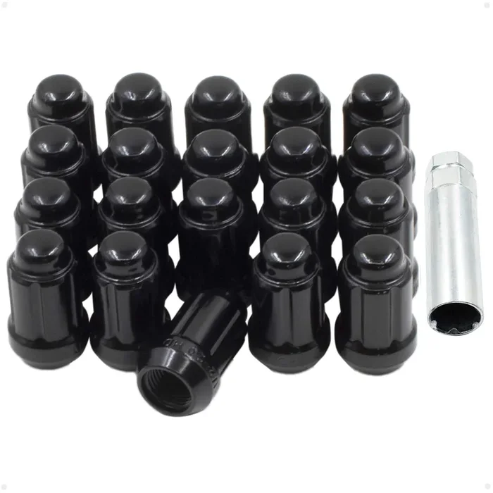 Wheel Accessories Parts Set Of 20 12X1.5 Lug Nuts Black 1.38‘‘ Long Car Lug Nut Closed End Bulge Acorn Spline Lug Nuts Cone Seat