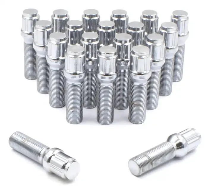 Wheel Accessories Parts Set Of 20 Chrome 14X1.5 Lug Bolts Locking Spline Conical Seat With 24 Mm Shank Length Small Diameter Lug