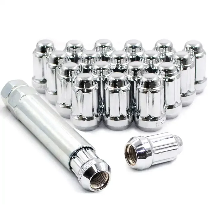 Wheel Accessories Parts Set Of 20 Chrome 7/16 Spline Lug Nuts 1.38‘‘ Long For Car Small Diameter Locking Lugs Cone Seat Bulge Ac
