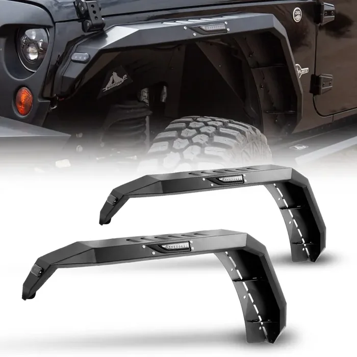 Wolfstorm Front Fender Flares Fit For 2007 2008 2009 2010 2011 2012 2013 2014 2015 2016 2017 2018 Jeep Wrangler Jk/Jku 2-Doors & 4-Doors Heavy Duty Steel Front Wheel Flares (Front)
