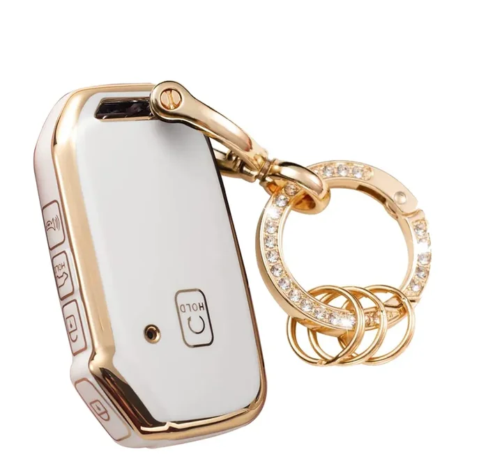 Wsauto For Kia Key Fob Cover Soft 3 4 5 Buttons Tpu Protection Car Key Case Shell With Fashion Gold Bling Keychain Compatible Wi
