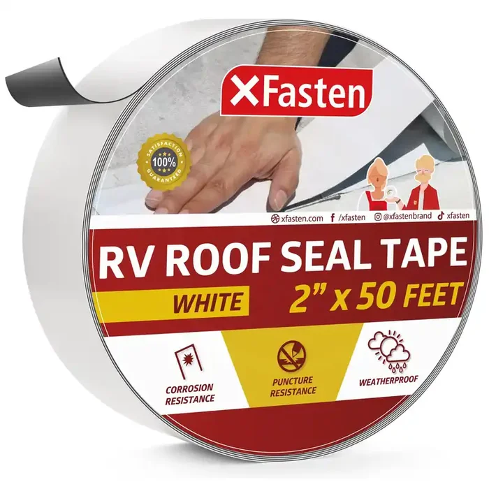 X Fasten Rv Repair Tape, White, 2-Inches X 50-Foot, Weatherproof Rv Rubber Roof Patch Tape For Rv Repair, Window, Vent, Boat Sealing, And Camper Roof Leaks