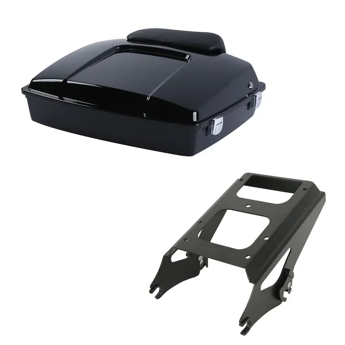Xfmt 5.5‘ Razor Tour Pack Trunk W/Backrest Pad & Black Two-Up Mount Rack For Harley Touring Road King Street Glide Road Glide Electra Glide 2009-2013