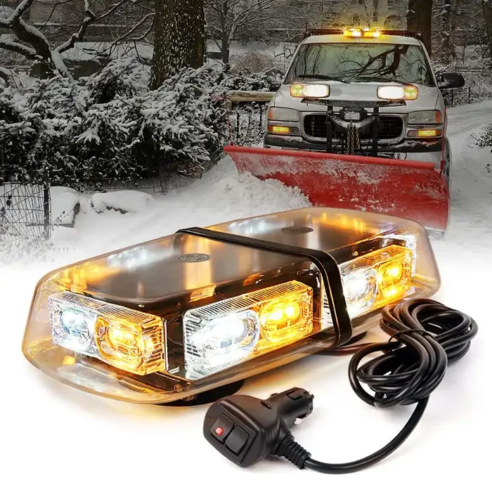 Xprite 36 Led Rooftop Strobe Beacon Mini Bar Lights 16 Flashing Modes Warning Hazard Light W/Magnetic Base For Emergency Vehicles Trucks Snow Plow Construction Cars Bus – White Mix Amber