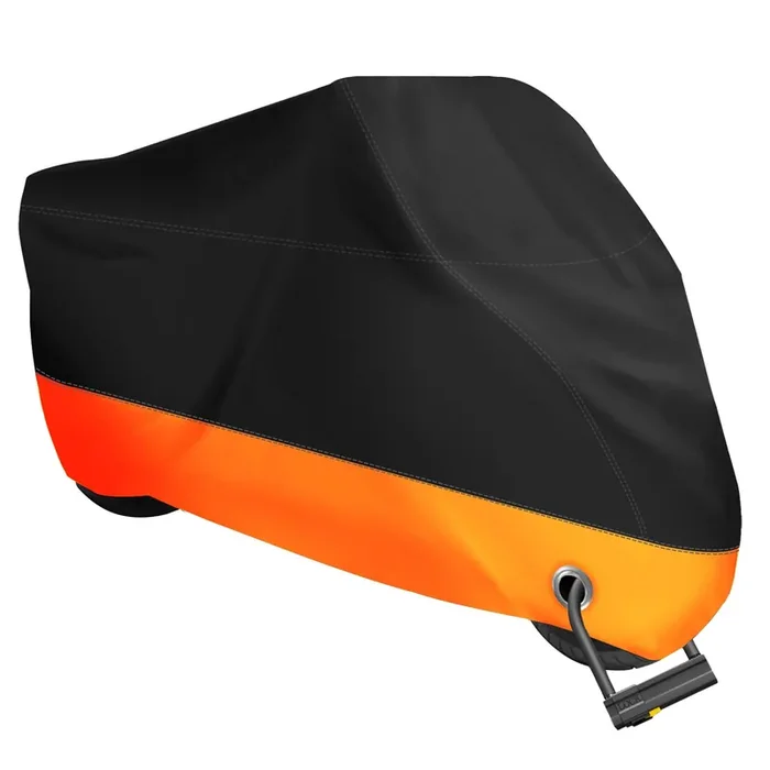 Xyzctem Motorcycle Cover,All Season Black&Orange Waterproof Outdoor Sun Motorcycle Cover,Fits Up To 91‘‘ Motors