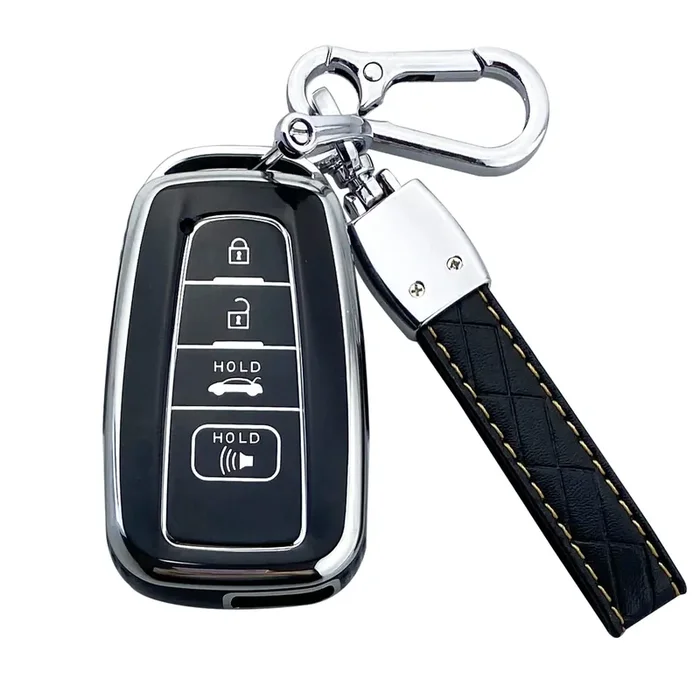 Yuebutor Key Fob Cover Case Compatible With Toyota 2019-2023 Camry Rav4 Highlander Corolla 4Runner Avalon C-Hr Prius (Black)