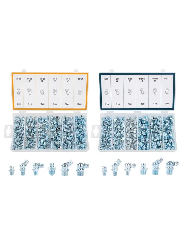 Zelcan 230Pc Sae & Metric Grease Fittings Kit Hydraulic Grease Zerk Assortment 1/4‘‘ 1/8‘‘ M6 M10 Straight 45 90 Degree Zerks G