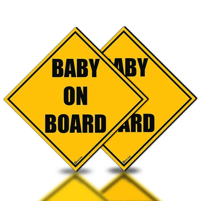 Zento Deals 2 Pack Of Baby On Board Reflective Bright Yellow Magnetic Signs For Car – Best Safety Sign Accessories For Cars 5’’ By 5’’