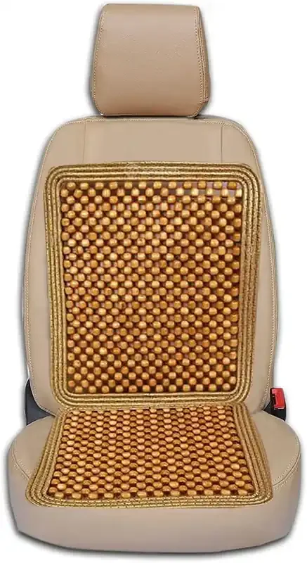 Zonetech Wooden Beaded Car Driver Seat Cushion – Natural Double Strung Massaging Universal Comfortable Car Seat Cover Cushion Wi